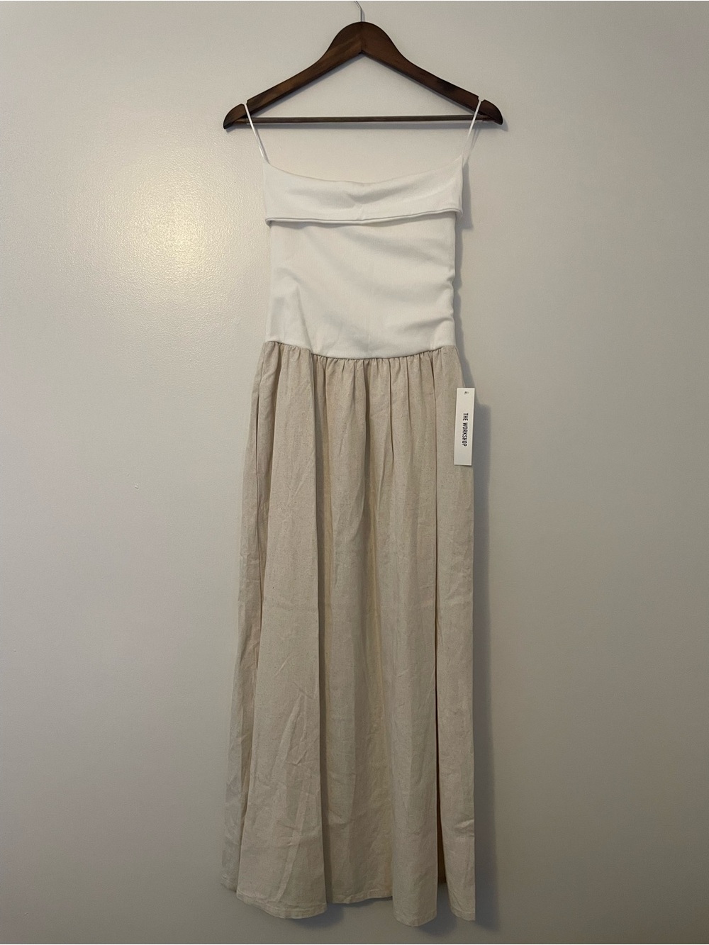 Two-Tone Cream & White Spaghetti Strap Maxi Dress